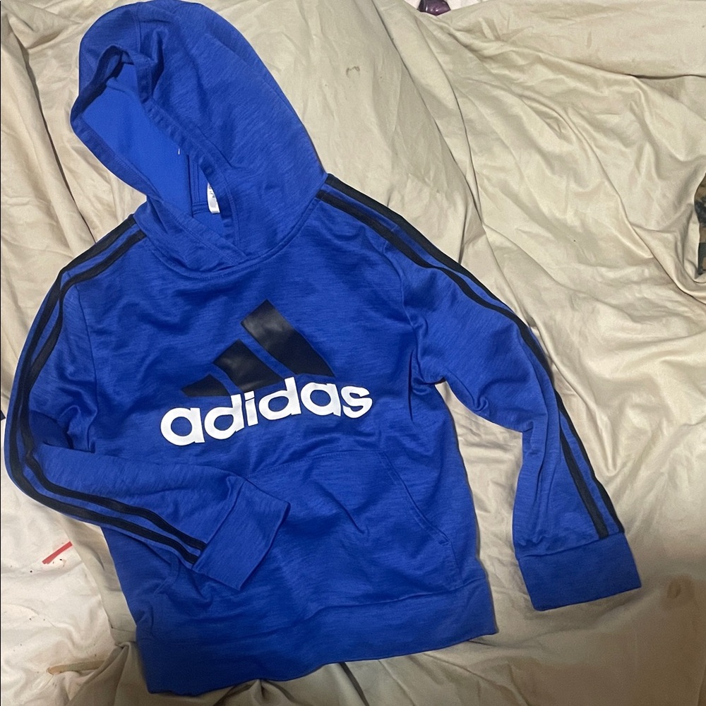 adidas Kids Blue Hoodie with Black Accents